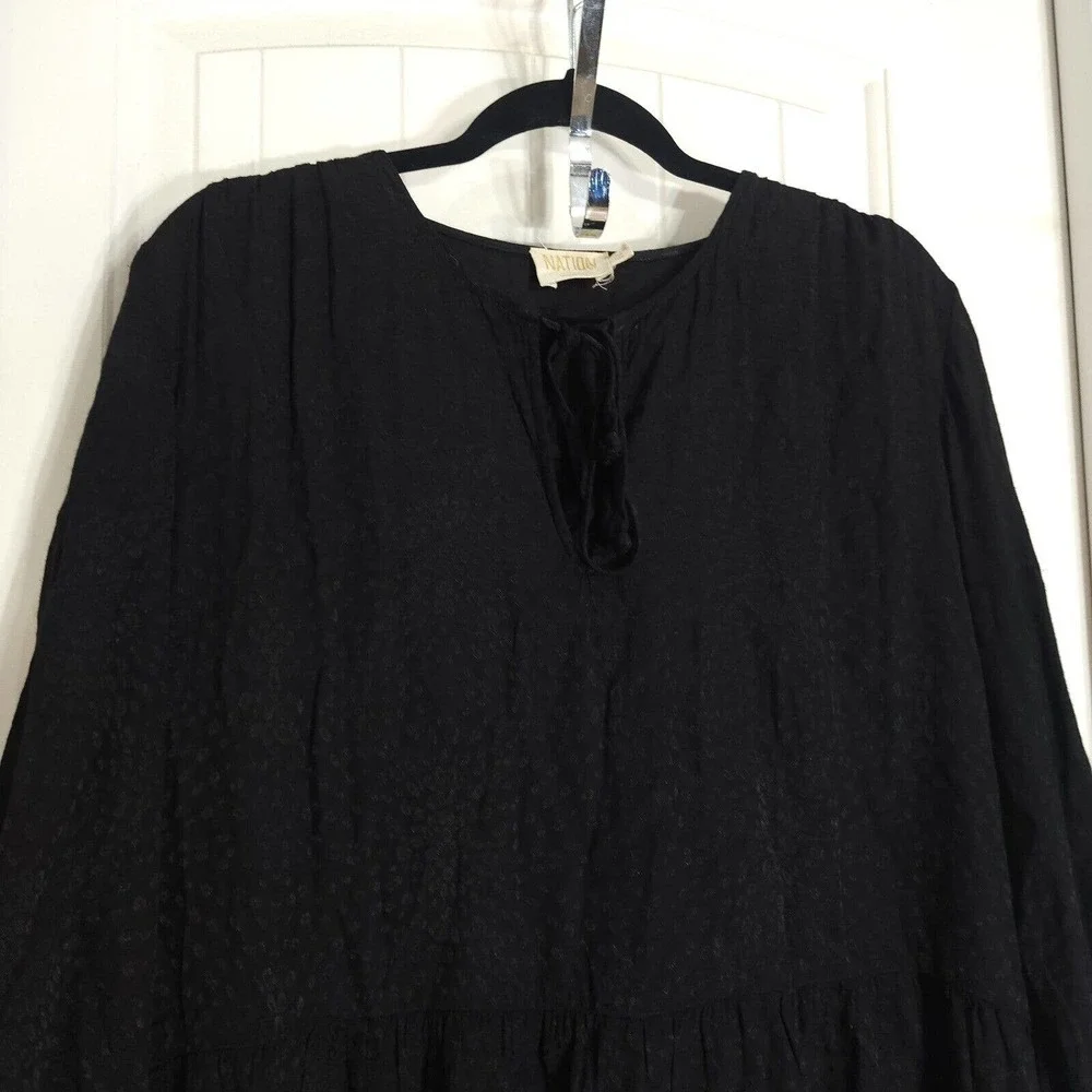 Nation Ltd Womens Dress Liza Black Leopard Animal Trapeze Mini Tiered Ruffle M - Picture 4 of 13